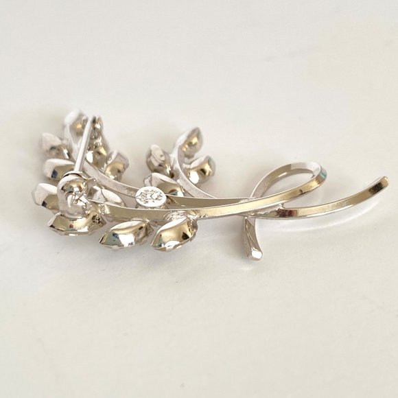 Star Art Retro Crystal Rhinestone Silver Leaf Spray Brooch Pin Marked Sterling - Picture 5 of 8